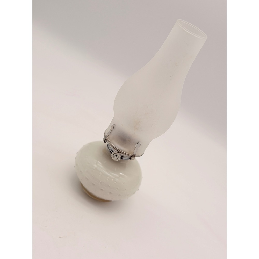 Lamplight Farms Vintage Milk Glass Hobnail Oil Lamp White Frosted Chimney 9.5"